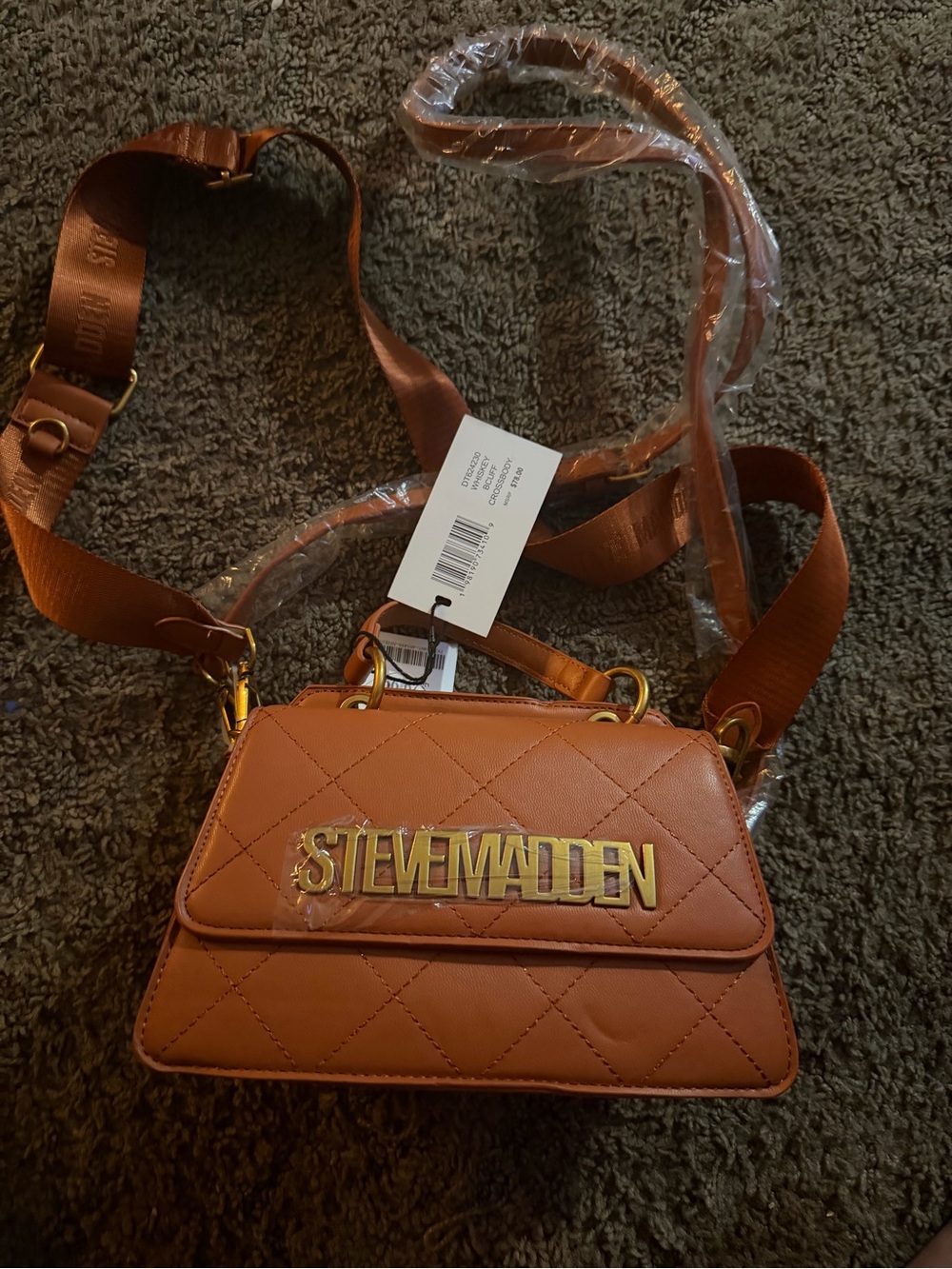 Steve Madden Quilted Crossbody Bag - Cognac